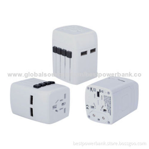 Pantone Color Multi-nation Travel Adapters, 2.5A Dual-USB Port, CE, RoHS, FCC, SGS Mark